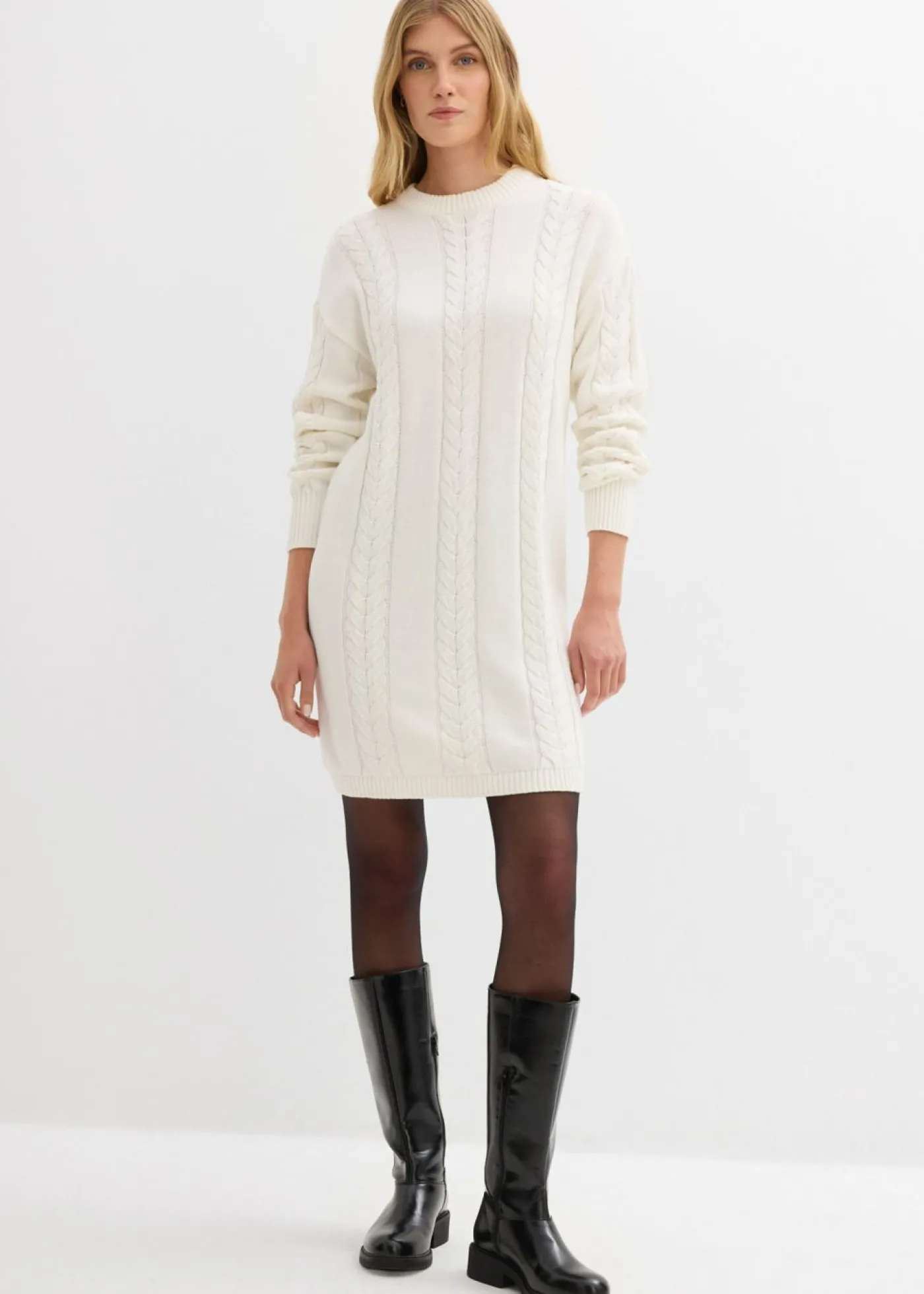 bonprix bonprix Vestido de punto de algodón puro Blanco lana