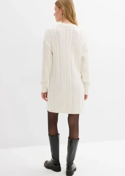 bonprix bonprix Vestido de punto de algodón puro Blanco lana