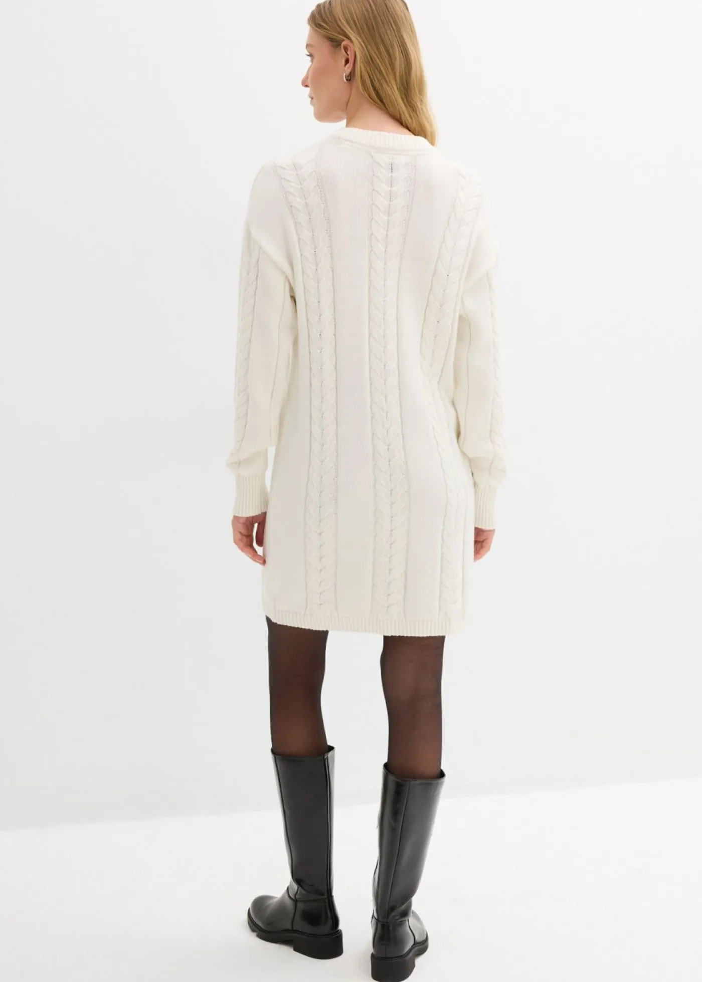 bonprix bonprix Vestido de punto de algodón puro Blanco lana