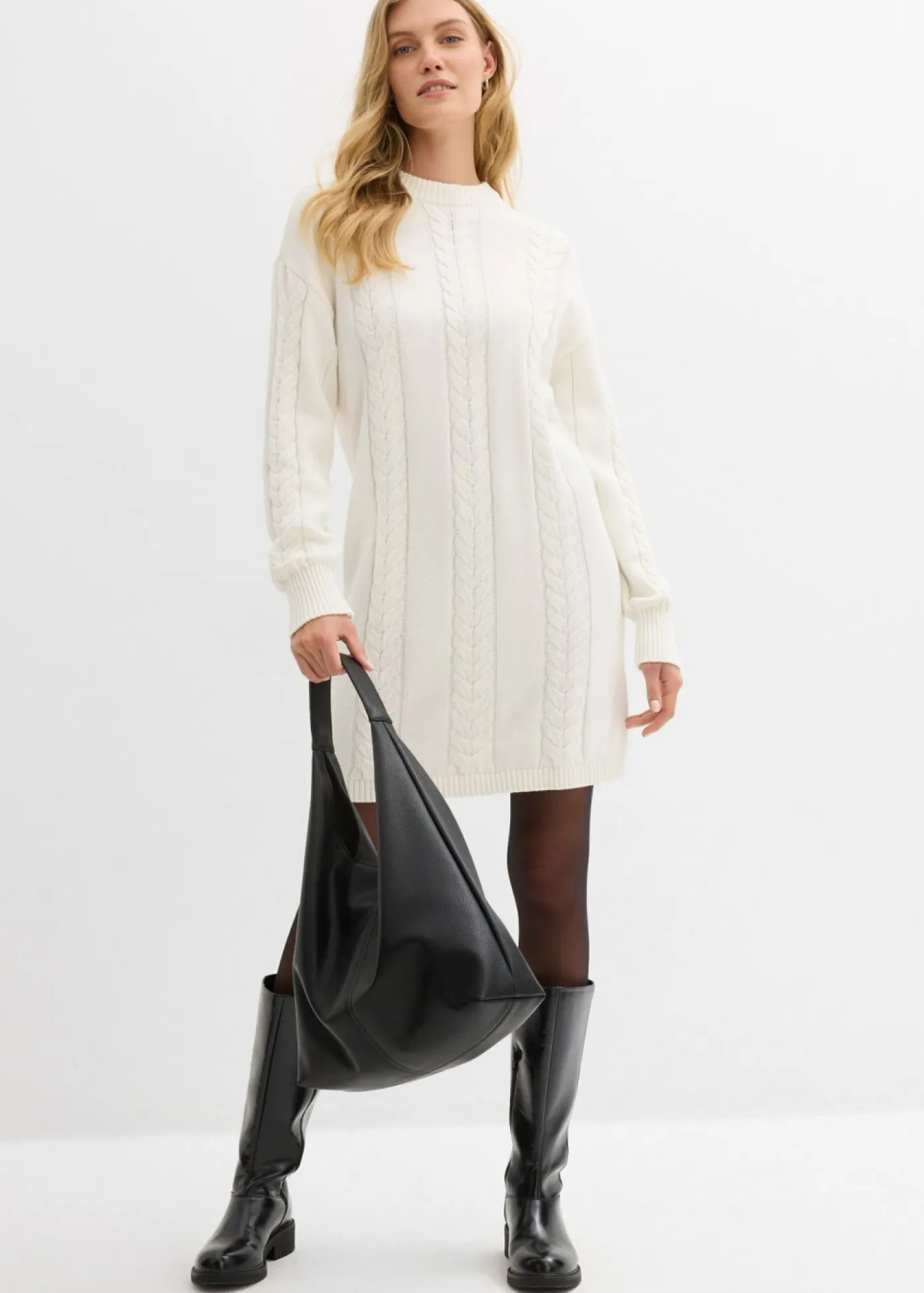bonprix bonprix Vestido de punto de algodón puro Blanco lana
