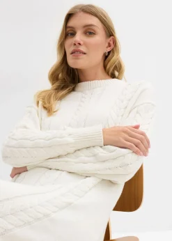 bonprix bonprix Vestido de punto de algodón puro Blanco lana