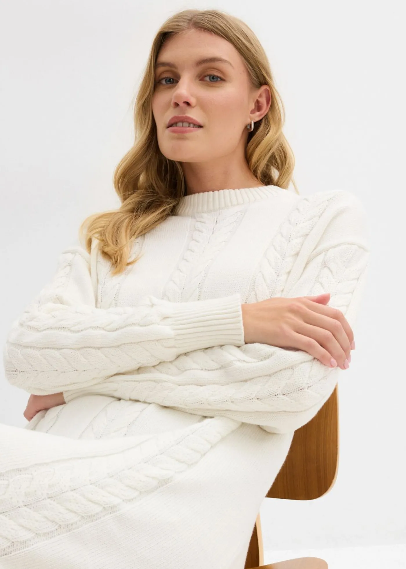 bonprix bonprix Vestido de punto de algodón puro Blanco lana