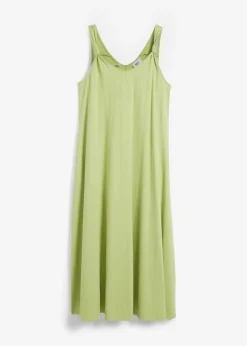 bonprix bonprix Vestido de punto de algodón puro Verde pera Discount