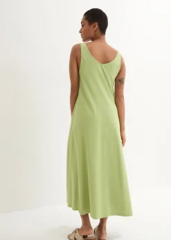 bonprix bonprix Vestido de punto de algodón puro Verde pera Discount
