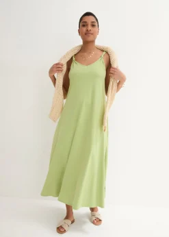 bonprix bonprix Vestido de punto de algodón puro Verde pera Discount