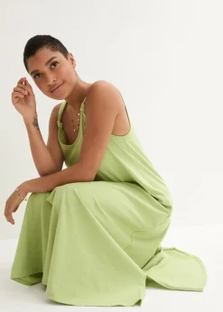 bonprix bonprix Vestido de punto de algodón puro Verde pera Discount