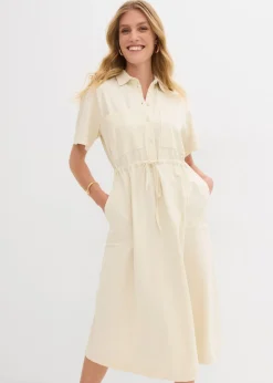 bonprix bonprix Vestido de punto de algodón elástico Crudo Discount