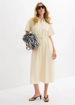 bonprix bonprix Vestido de punto de algodón elástico Crudo Discount