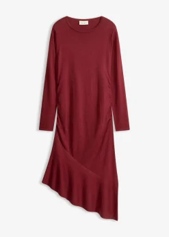 bonprix bonprix Vestido de punto de algodón y cachemir con dobladillo asimétrico Rojo rubí Outlet