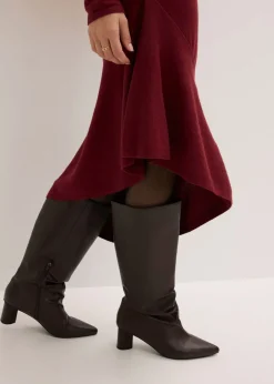 bonprix bonprix Vestido de punto de algodón y cachemir con dobladillo asimétrico Rojo rubí Outlet