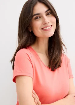 bonprix bonprix Vestido de punto de algodón orgánico elástico Salmón claro Discount