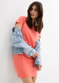 bonprix bonprix Vestido de punto de algodón orgánico elástico Salmón claro Discount