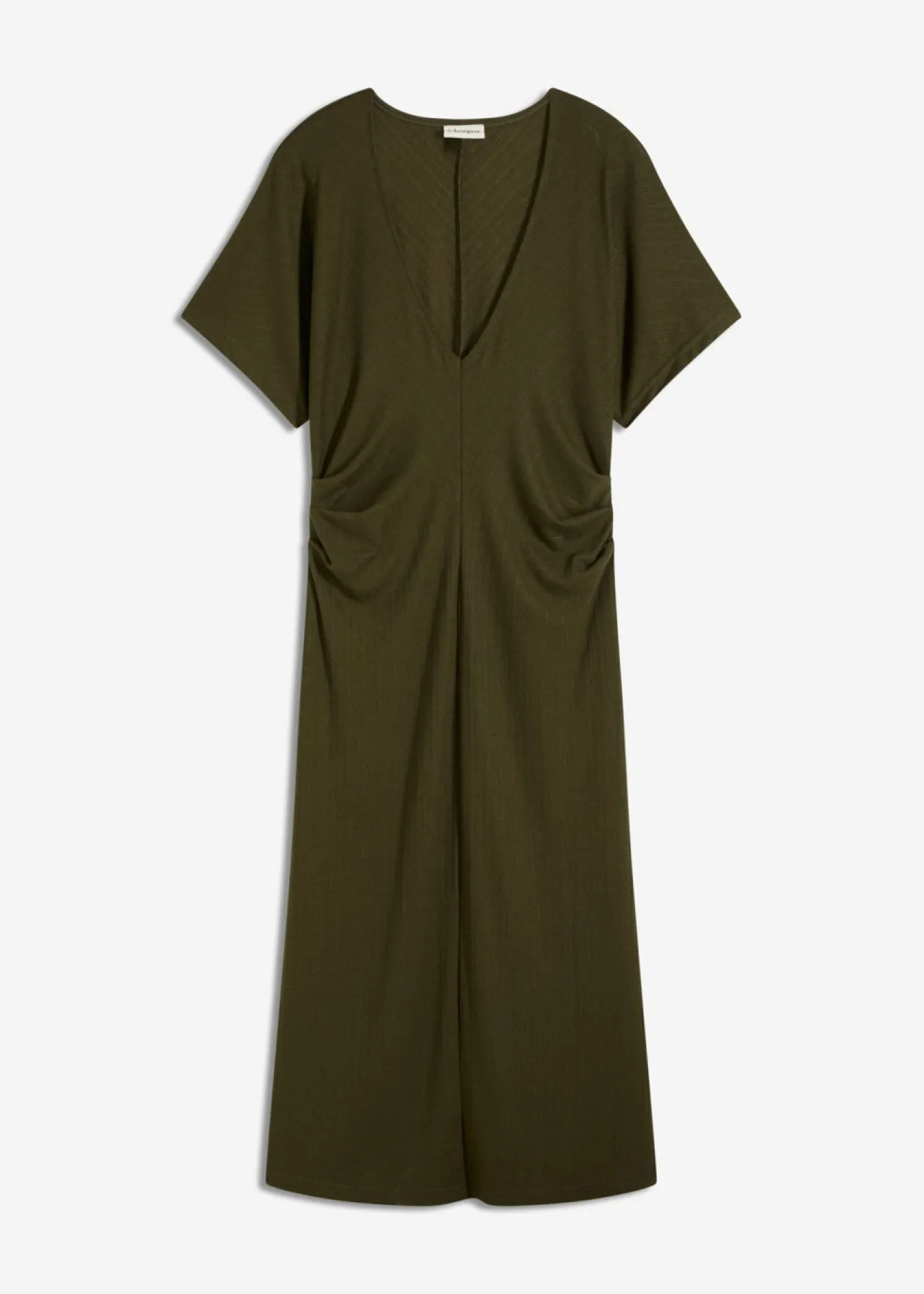 bonprix bonprix Vestido de punto de canalé con fruncido lateral Verde oliva oscuro Sale