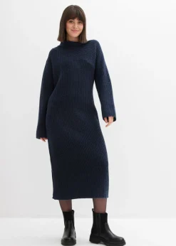 bonprix bonprix Vestido de punto de canalé Azul marino