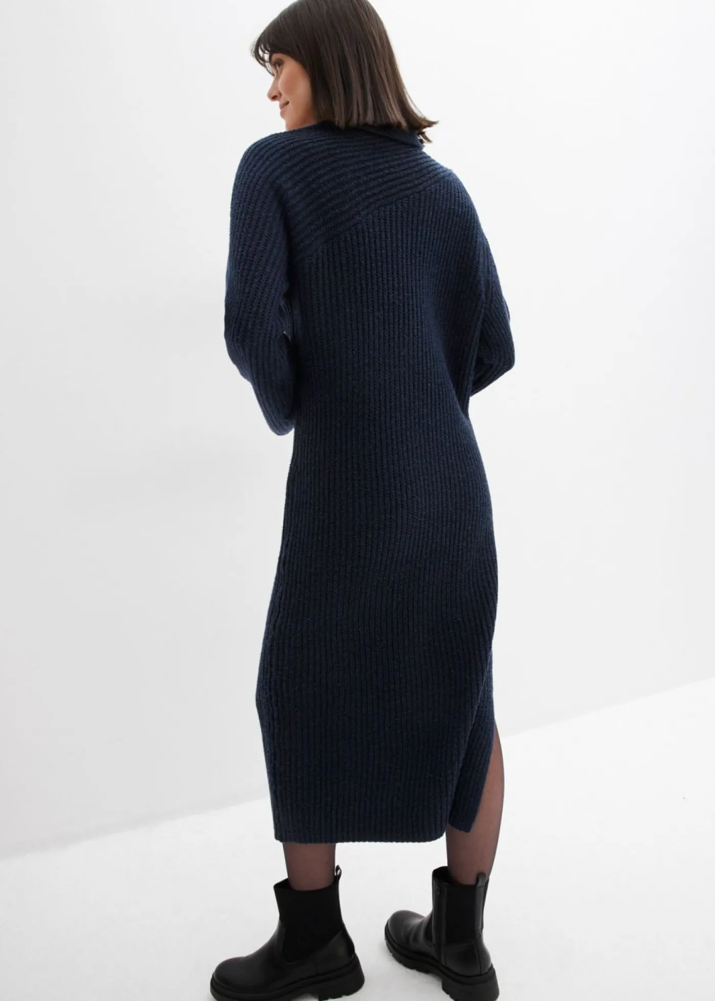 bonprix bonprix Vestido de punto de canalé Azul marino