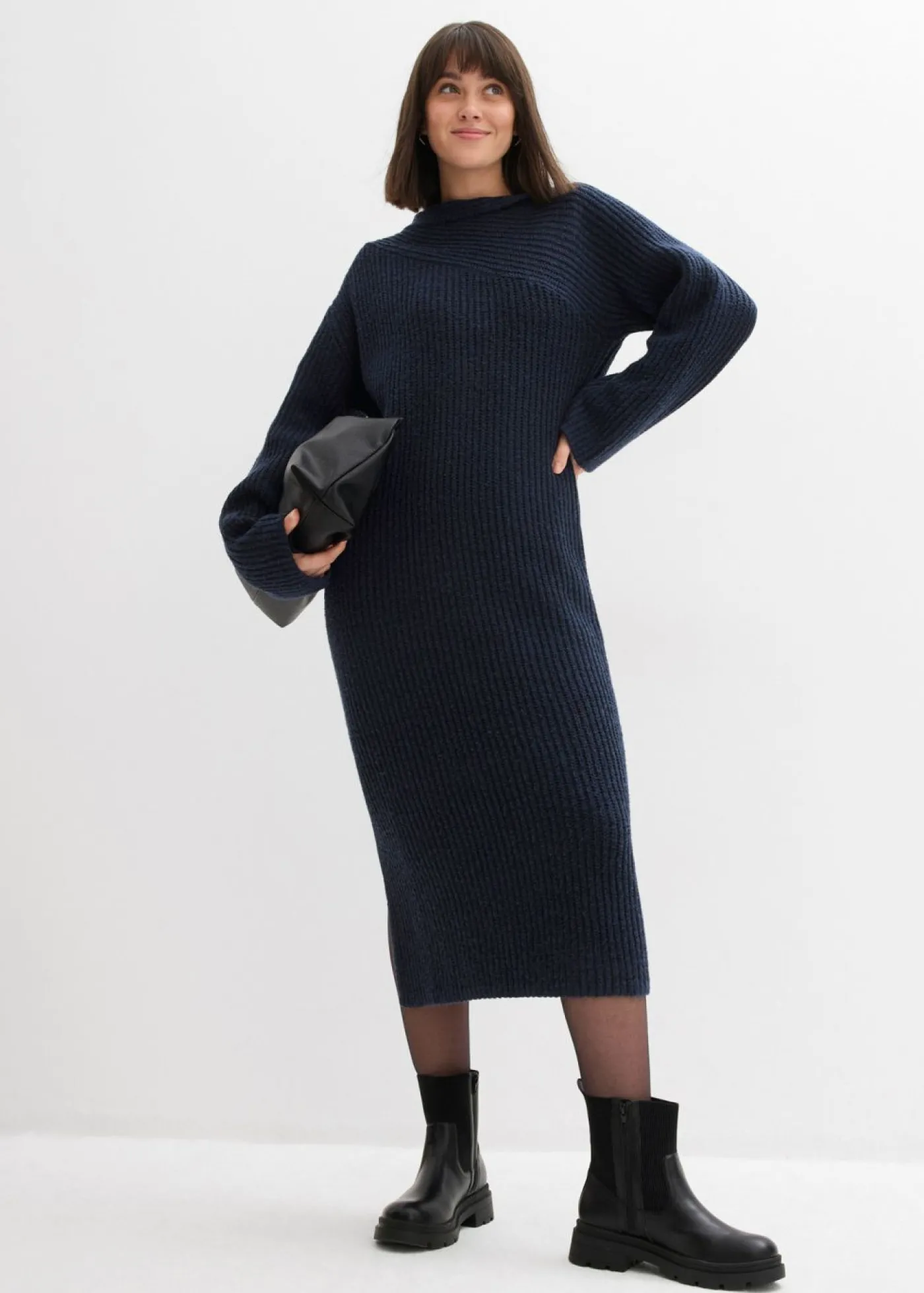 bonprix bonprix Vestido de punto de canalé Azul marino