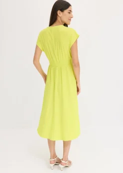 bonprix bonprix Vestido de punto de crepé ligero Amarillo cítrico New
