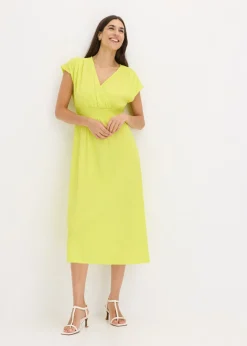 bonprix bonprix Vestido de punto de crepé ligero Amarillo cítrico New
