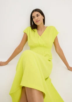bonprix bonprix Vestido de punto de crepé ligero Amarillo cítrico New