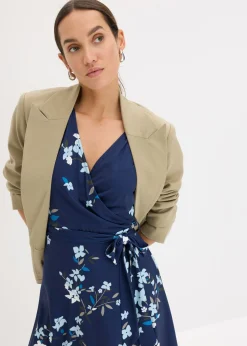 bonprix bonprix Vestido de punto de diseño cruzado Azul con flores Sale