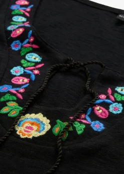 bonprix bonprix Vestido de punto de hilo flameado de algodón puro Negro con flores Clearance