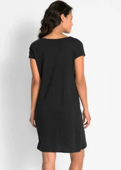 bonprix bonprix Vestido de punto de hilo flameado de algodón puro Negro con flores Clearance