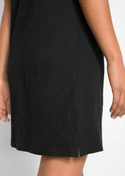 bonprix bonprix Vestido de punto de hilo flameado de algodón puro Negro con flores Clearance