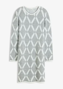 bonprix bonprix Vestido de punto de hilo metálico con estampado de rombos Gris claro jaspeado/blanco lana con estampado gráfico Best