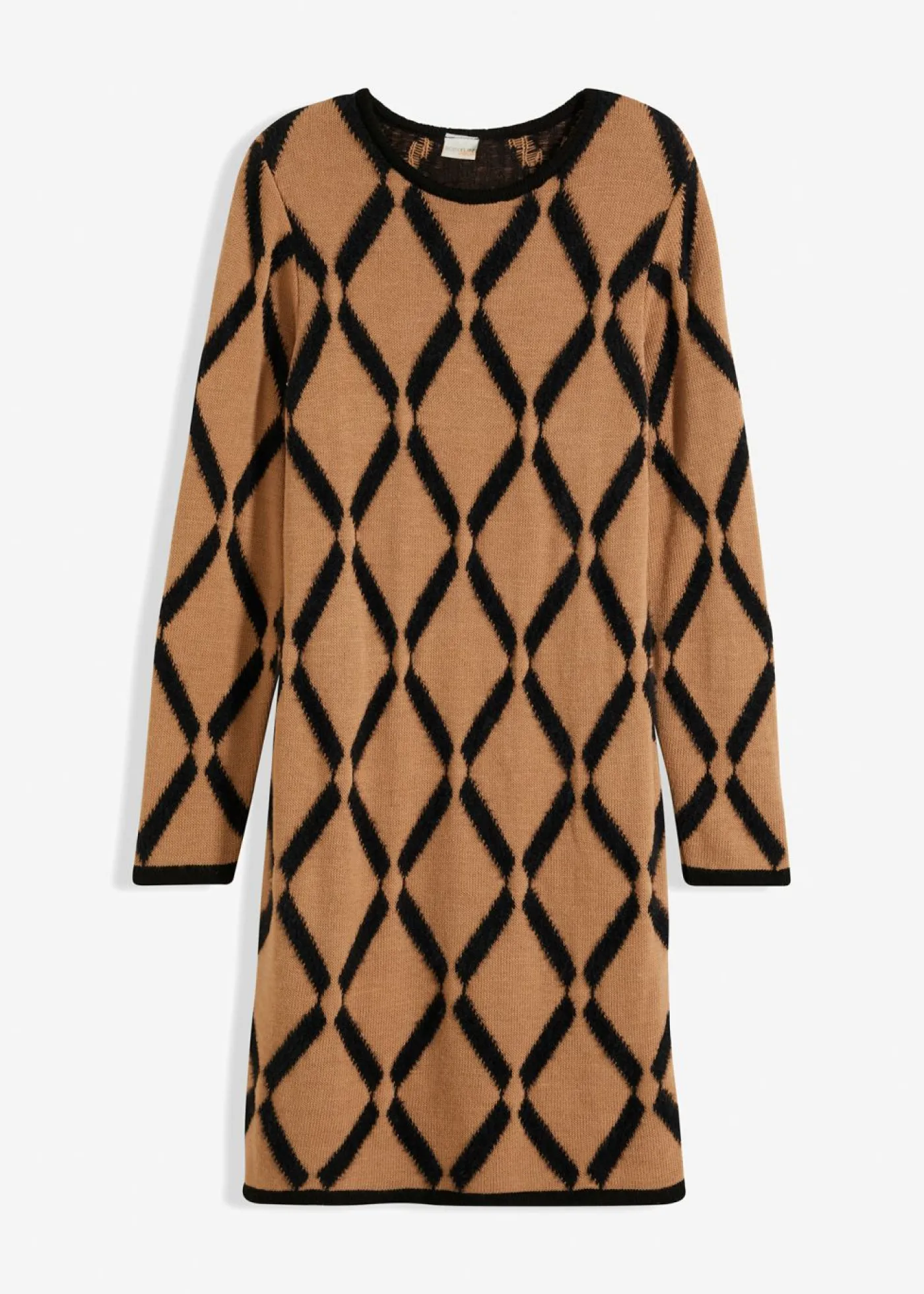 bonprix bonprix Vestido de punto de hilo metálico con estampado de rombos marrón claro-negro a cuadros Online