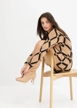 bonprix bonprix Vestido de punto de hilo metálico con estampado de rombos marrón claro-negro a cuadros Online