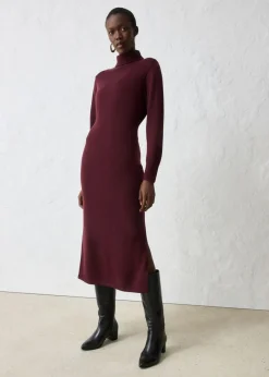 bonprix bonprix Vestido de punto de lana merina rojo burdeos Clearance