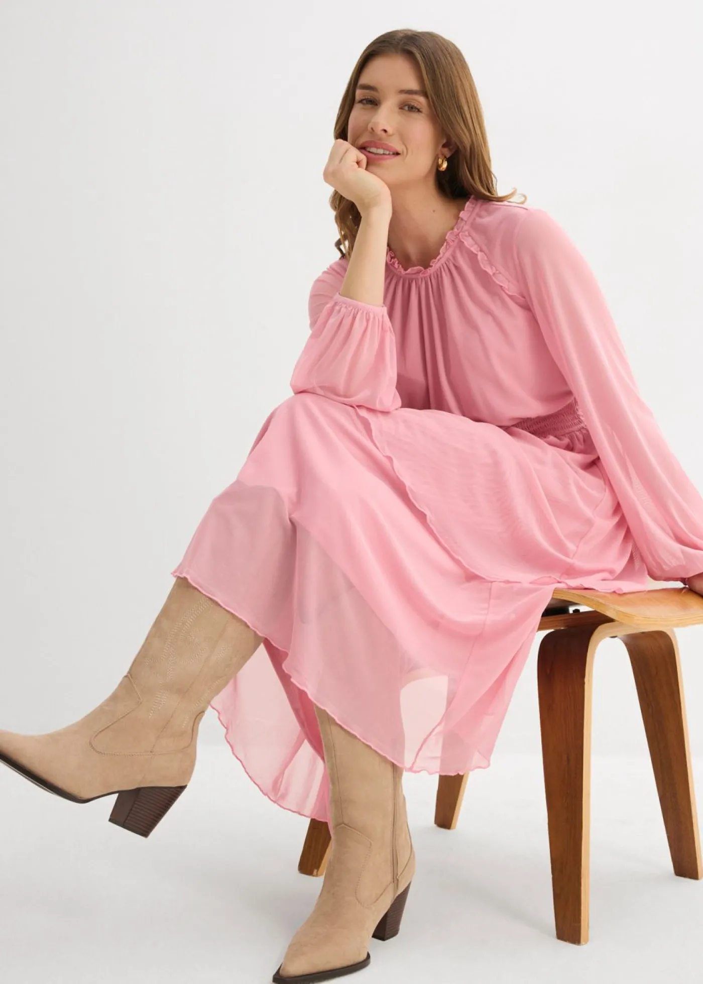 bonprix bonprix Vestido de punto de malla fina orquídea ahumado Clearance