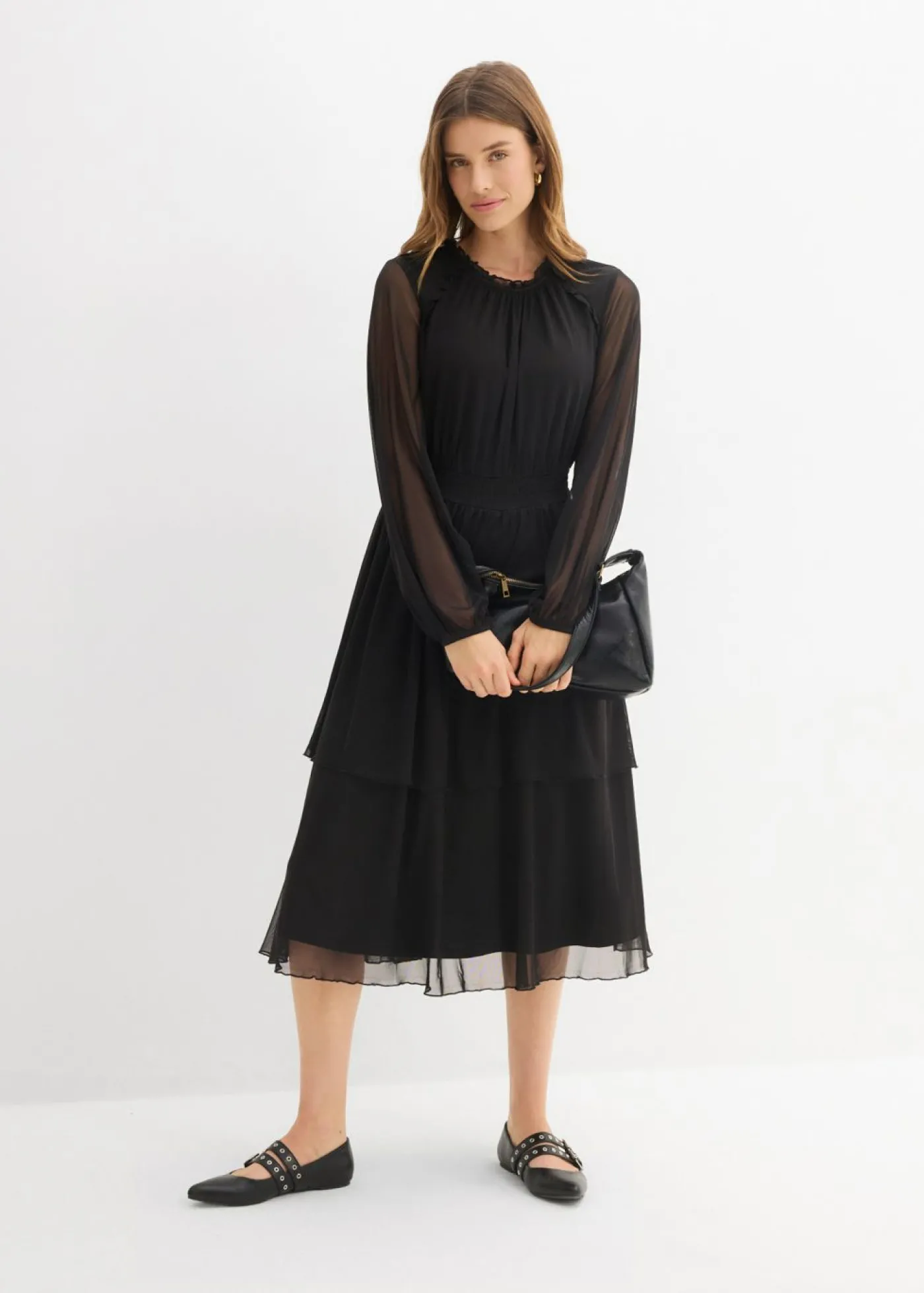 bonprix bonprix Vestido de punto de malla fina Negro Sale