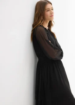 bonprix bonprix Vestido de punto de malla fina Negro Sale