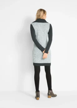 bonprix bonprix Vestido de punto de manga larga  hasta la rodilla antracita jaspeado gris claro jaspeado blanco lana negro Discount