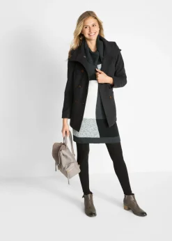 bonprix bonprix Vestido de punto de manga larga  hasta la rodilla antracita jaspeado gris claro jaspeado blanco lana negro Discount