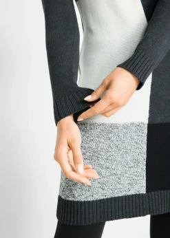 bonprix bonprix Vestido de punto de manga larga  hasta la rodilla antracita jaspeado gris claro jaspeado blanco lana negro Discount