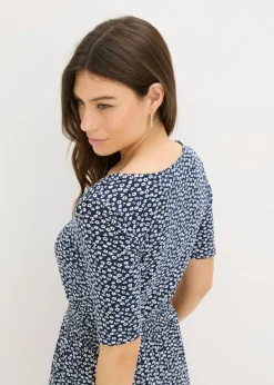 bonprix bonprix Vestido de punto de mezcla de viscosa Azul marino de flores Hot
