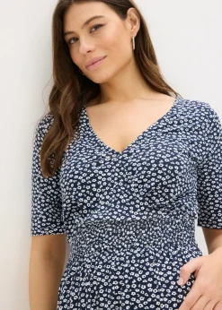 bonprix bonprix Vestido de punto de mezcla de viscosa Azul marino de flores Hot