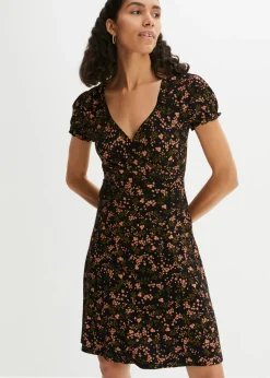 bonprix bonprix Vestido de punto de mezcla de viscosa Negro de flores Best