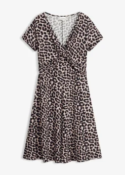 bonprix bonprix Vestido de punto de mezcla de viscosa Beige con estampado de leopardo