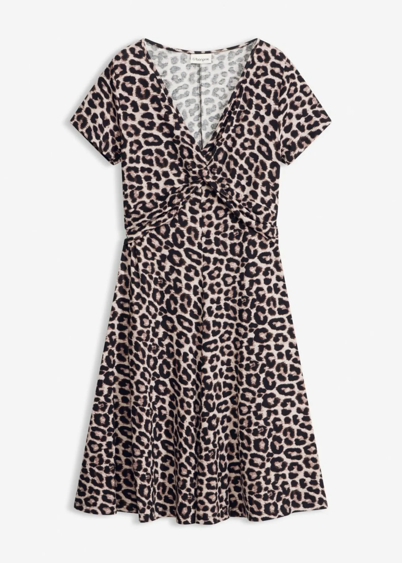 bonprix bonprix Vestido de punto de mezcla de viscosa Beige con estampado de leopardo