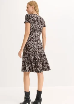 bonprix bonprix Vestido de punto de mezcla de viscosa Beige con estampado de leopardo
