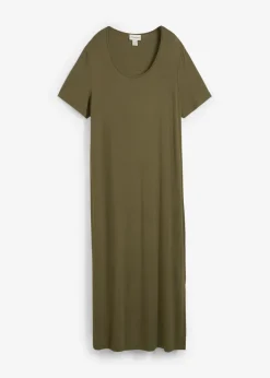bonprix bonprix Vestido de punto de mezcla de viscosa fluida Verde oliva oscuro