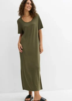 bonprix bonprix Vestido de punto de mezcla de viscosa fluida Verde oliva oscuro