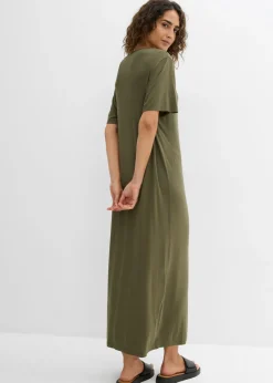bonprix bonprix Vestido de punto de mezcla de viscosa fluida Verde oliva oscuro