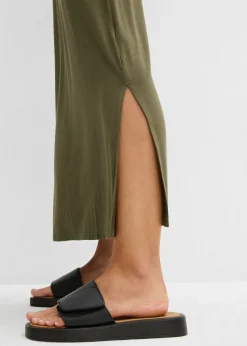 bonprix bonprix Vestido de punto de mezcla de viscosa fluida Verde oliva oscuro