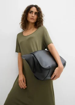 bonprix bonprix Vestido de punto de mezcla de viscosa fluida Verde oliva oscuro