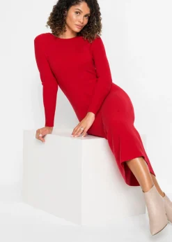bonprix BODYFLIRT Vestido de punto de mezcla de viscosa rojo oscuro intenso Online