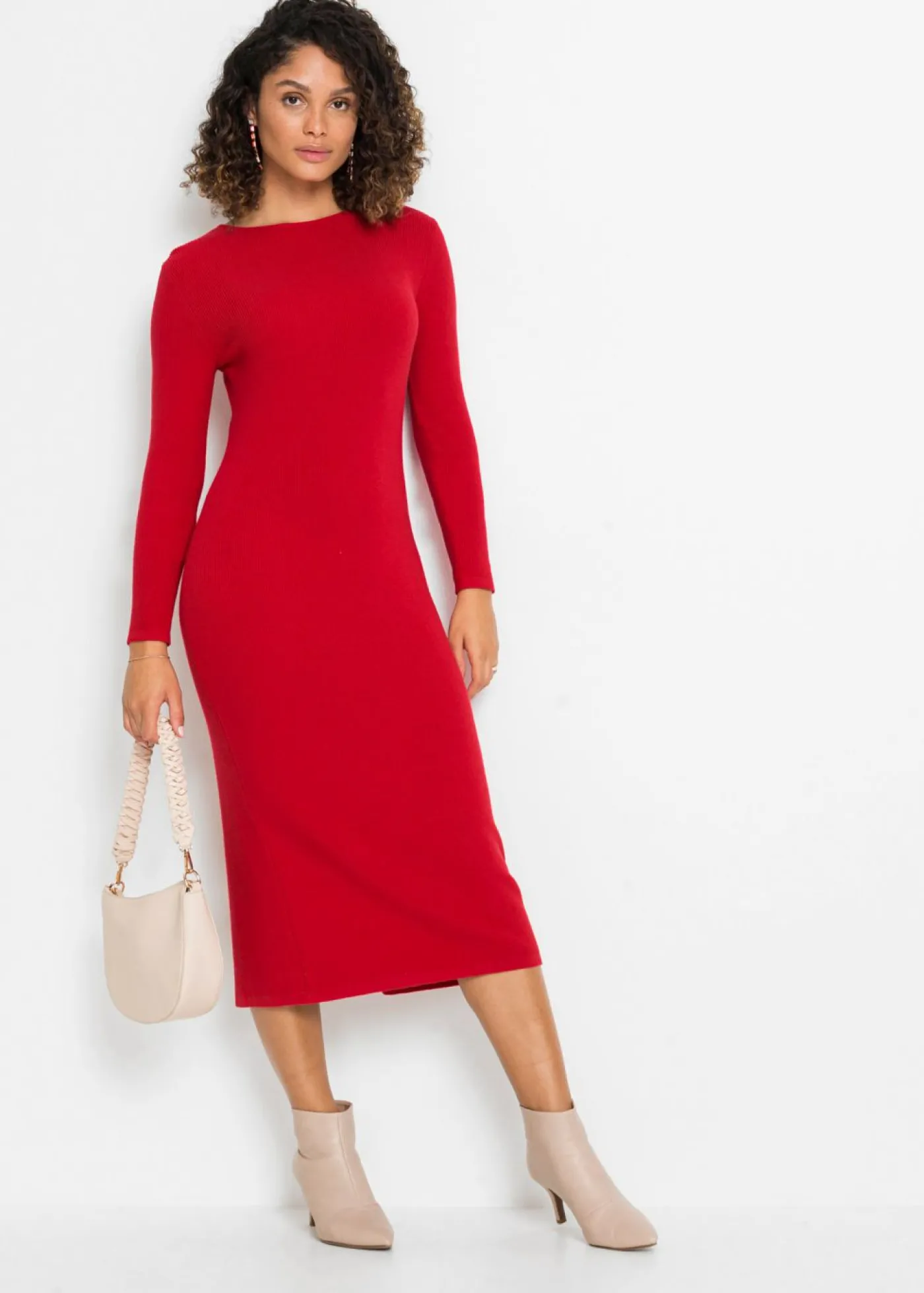 bonprix BODYFLIRT Vestido de punto de mezcla de viscosa rojo oscuro intenso Online